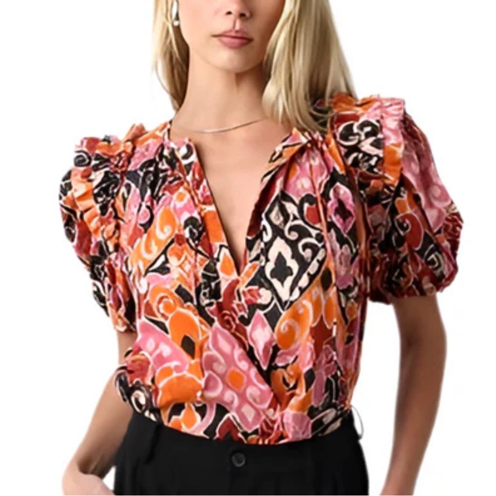OLIVACEOUS Heidy Vibrant Multicolor Women's Top - Picture 2 of 7